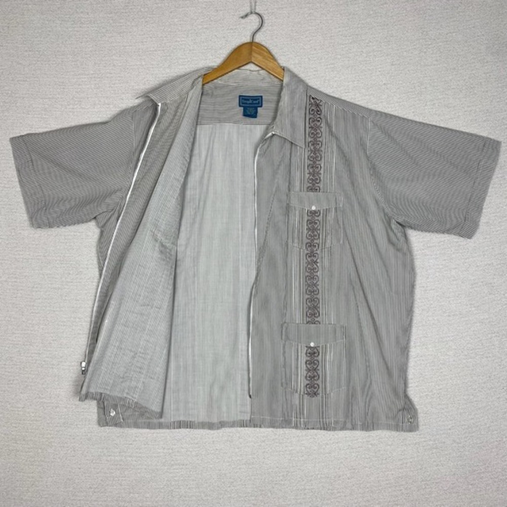Vtg 90s Guayabera Shirt Mens 2XL Front Zip Pinstripe Retro Resort Cabana Camp